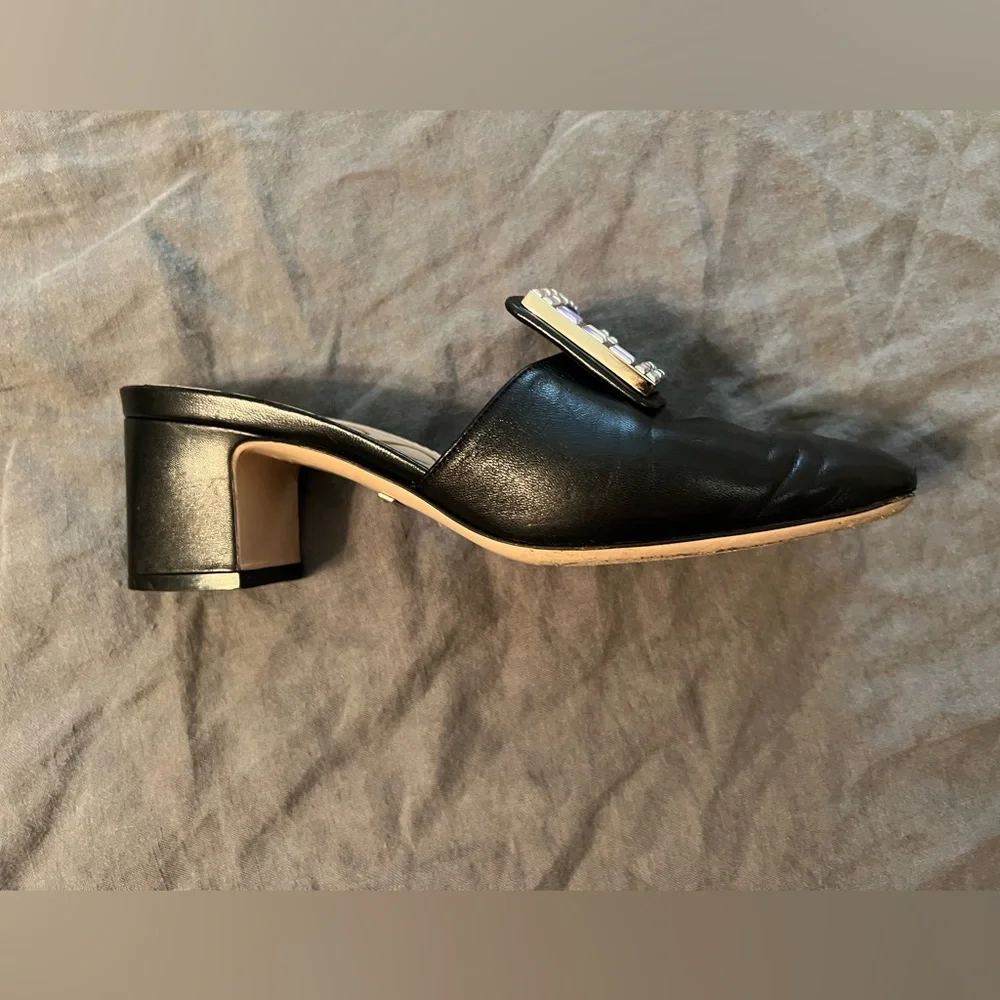 Gucci— Madelyn Malaga Crystal Square G Leather Mules 35 / 36 Block Heel - Picture 13 of 16